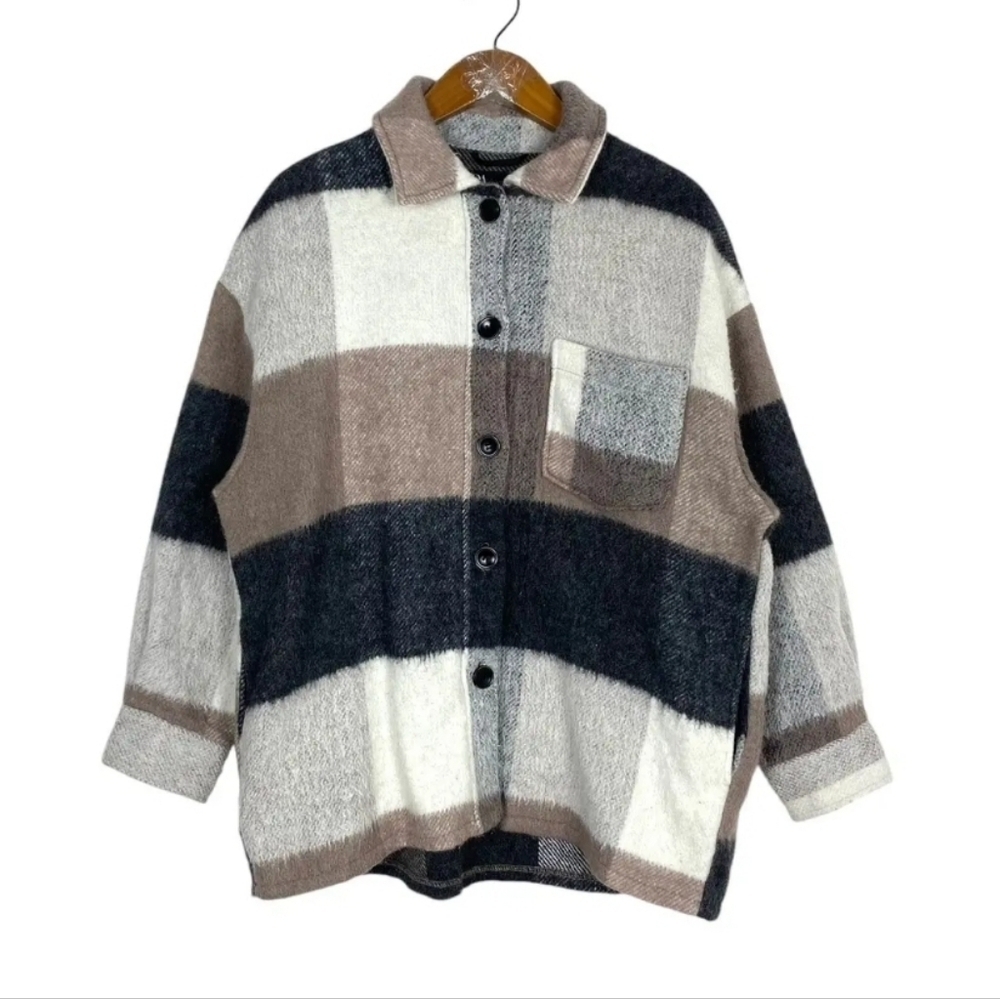 Zara Wool Blend Fringe Shirt Jacket size S